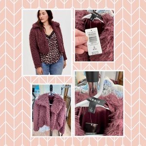 Mauve brown cropped shearling coat.  Super fuzzy, trendy and fun!